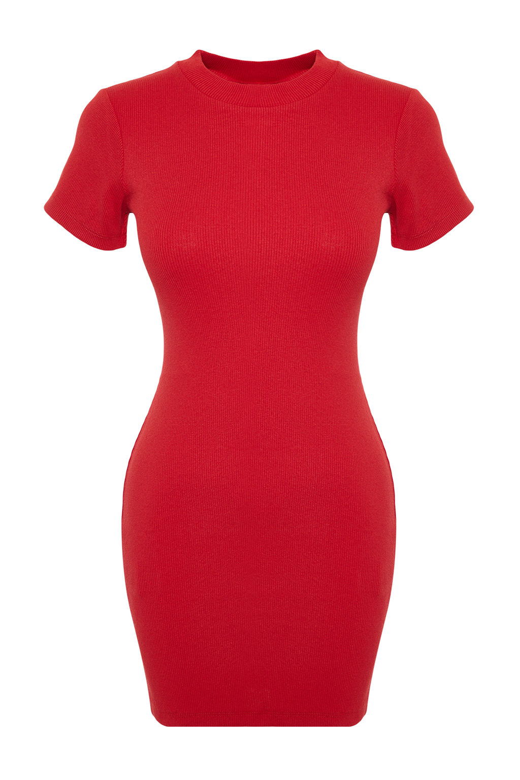 K?rm?z? Vucuda Oturan K?sa Kollu Bisiklet Yaka Mini Fitilli Esnek Orme Kalem Elbise TWOSS22EL2822 - Trendyolmilla фото 7