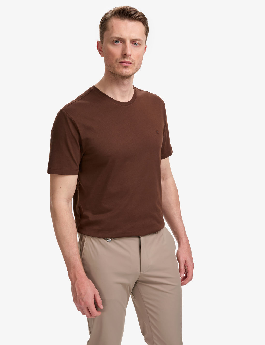 Koyu Kahverengi Regular Fit %100 Pamuk Bisiklet Yaka Basic Ti__rt