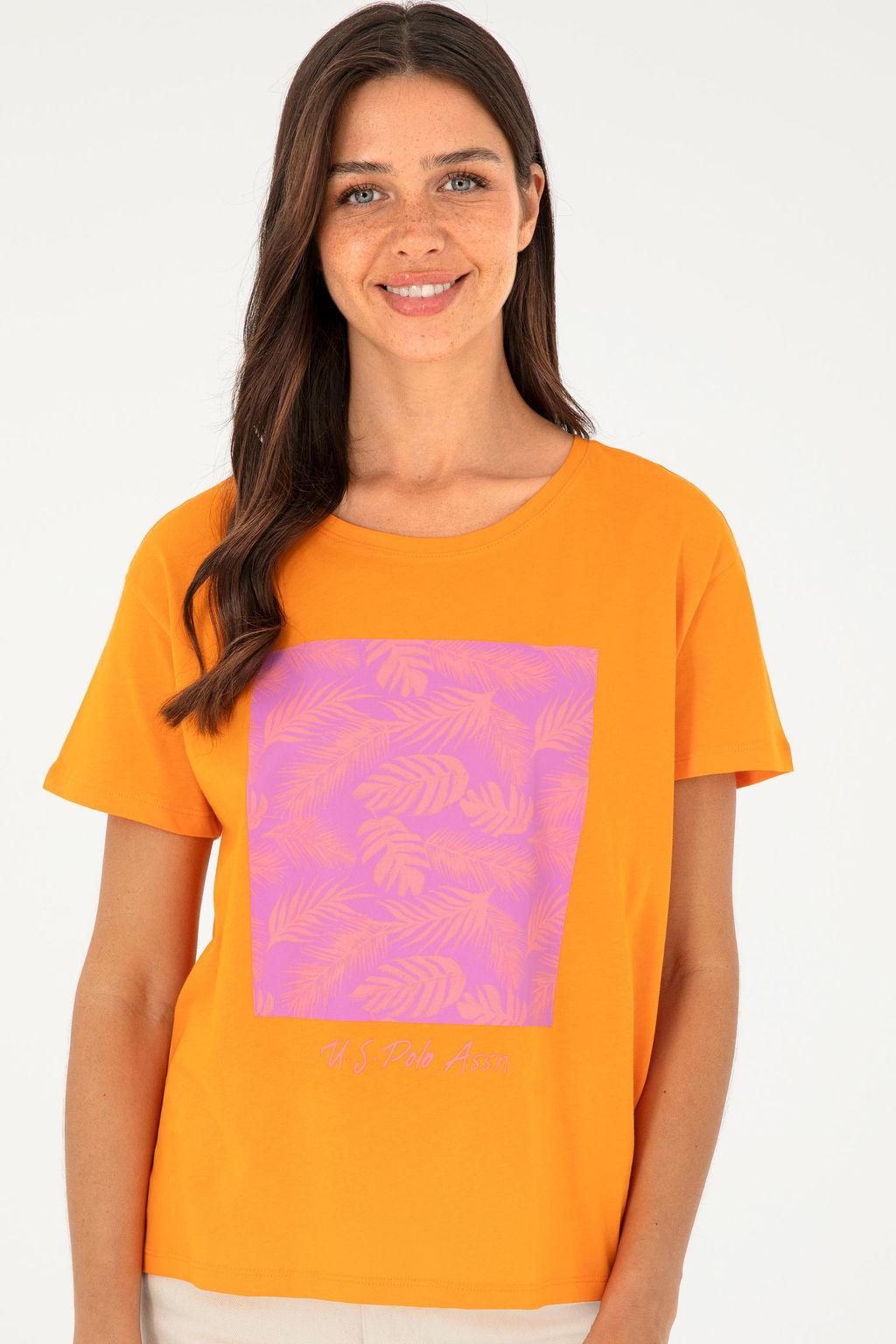 Футболка U.S. Polo Assn женская оранжевая хлопок  фото 3