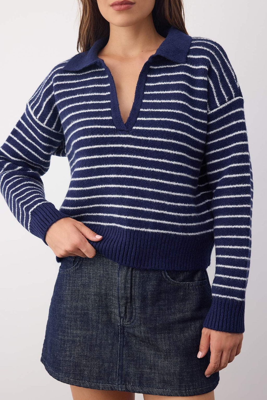 Wardrobe Essentials Lacivert*001 Yumusak Dokulu Cizgili Genis Kal?p Basic Triko Kazak TWOAW26KZ00087 - Trendyolmilla фото 3