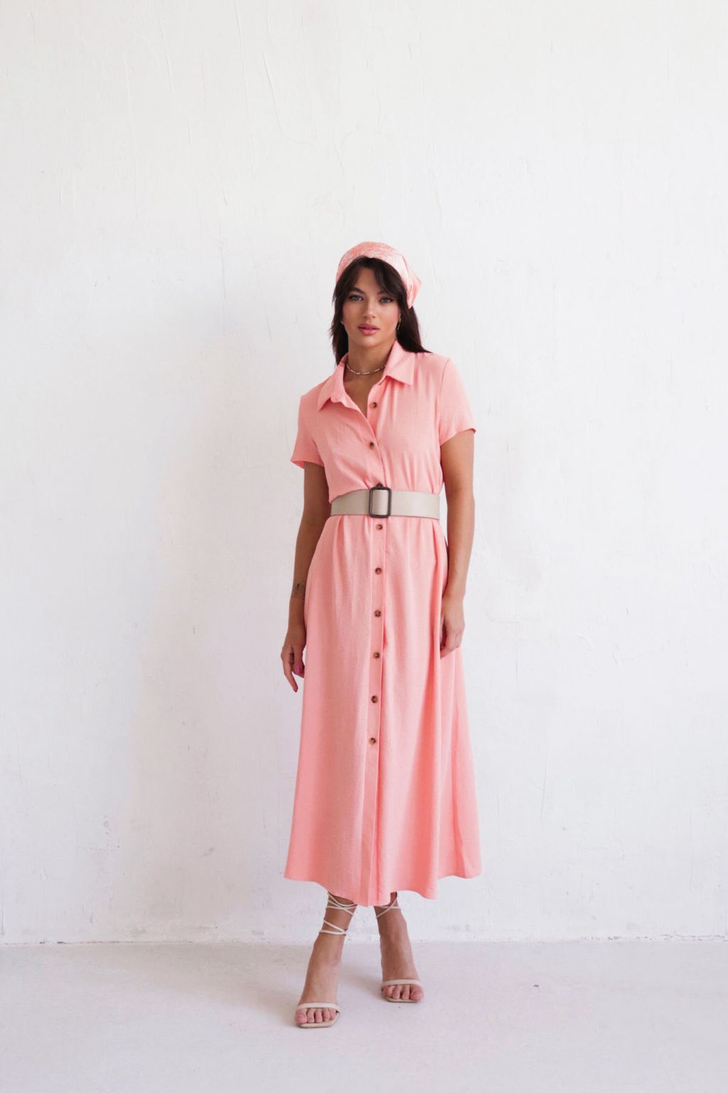 9686 Платье-рубашка удлинённое нежно-розовое - Martichelli фото 2