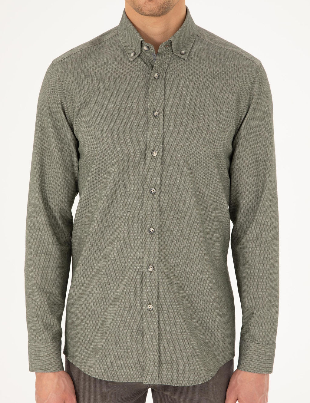 Haki Slim Fit Uzun Kollu G_mlek