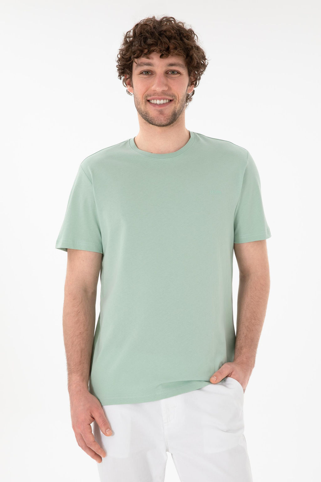 Erkek Regular Fit Bisiklet Yaka Su Ye_ili Basic Ti__rt Sepette S_rpriz _ndirim