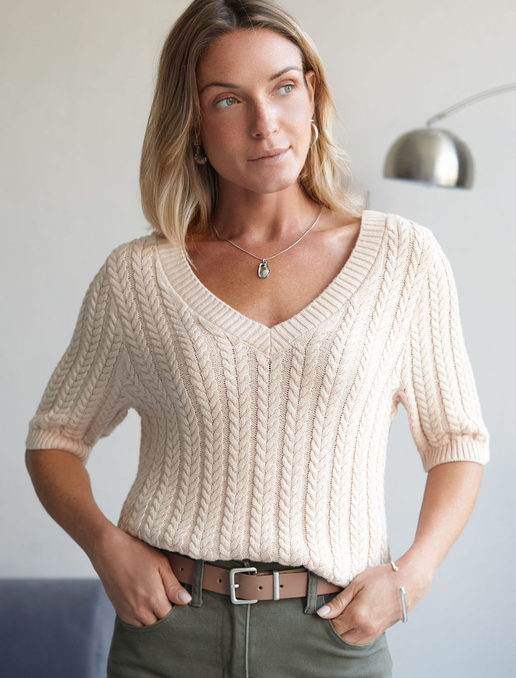 Джемпер фактурной вязки из хлопка с кашемиром