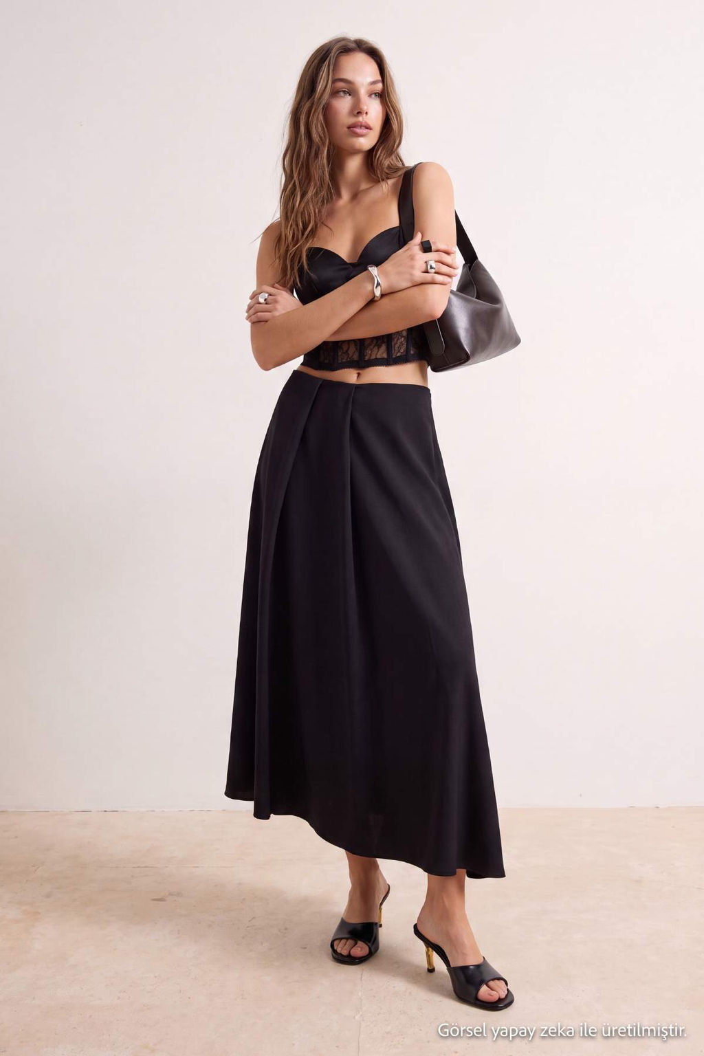Siyah Pile Detayl_ Maxi Modal Etek TWOSS26ET00229 - Trendyolmilla фото 2