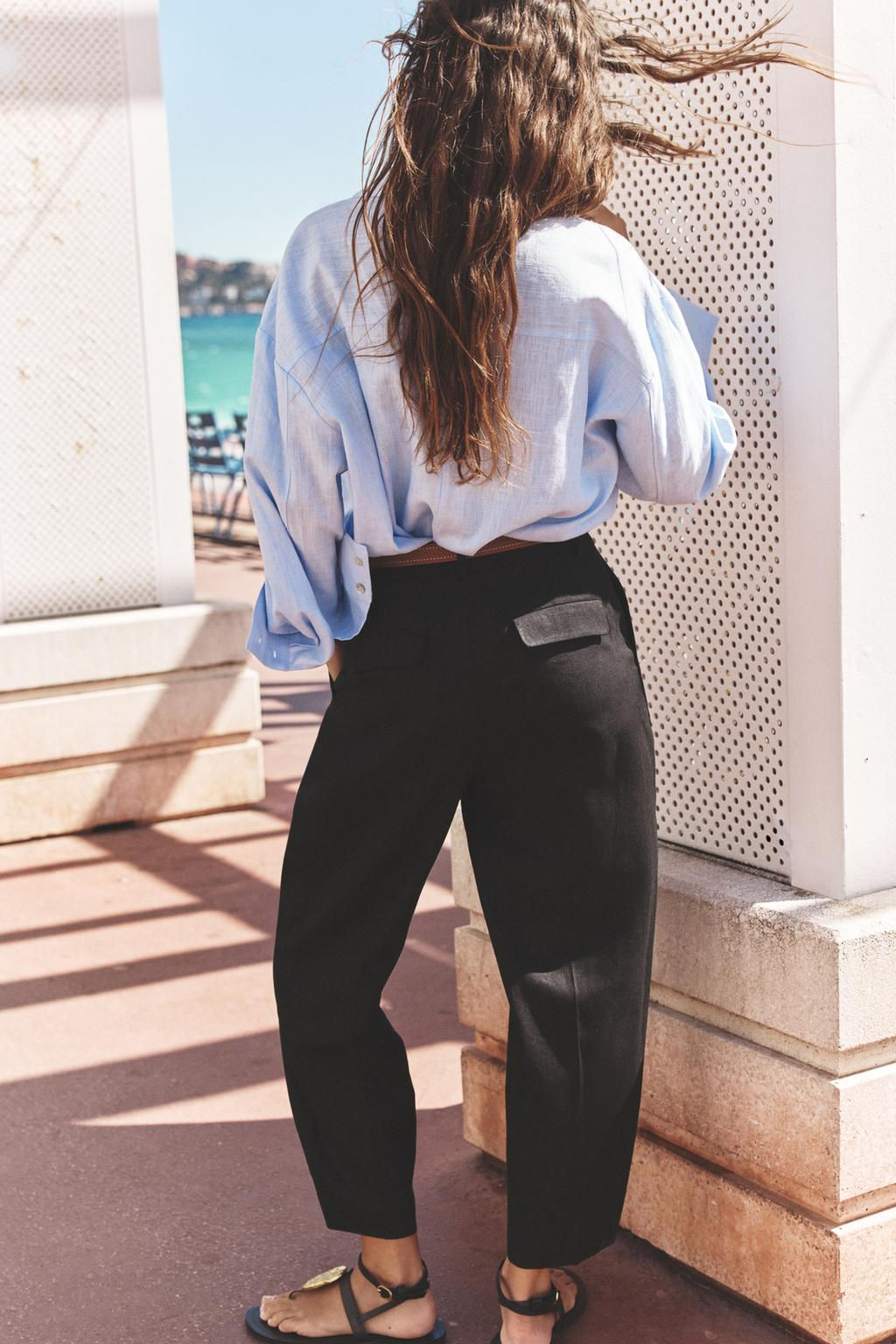 LINEN BELTED STRAIGHT-LEG TROUSERS - Zara фото 23