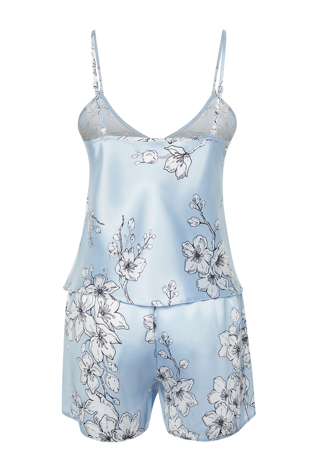 Trendyolmilla Mavi-Cok Renkli Cicekli Ip Ask?l? Saten Sortlu Dokuma Pijama Tak?m? THMSS24PT00159 фото 8