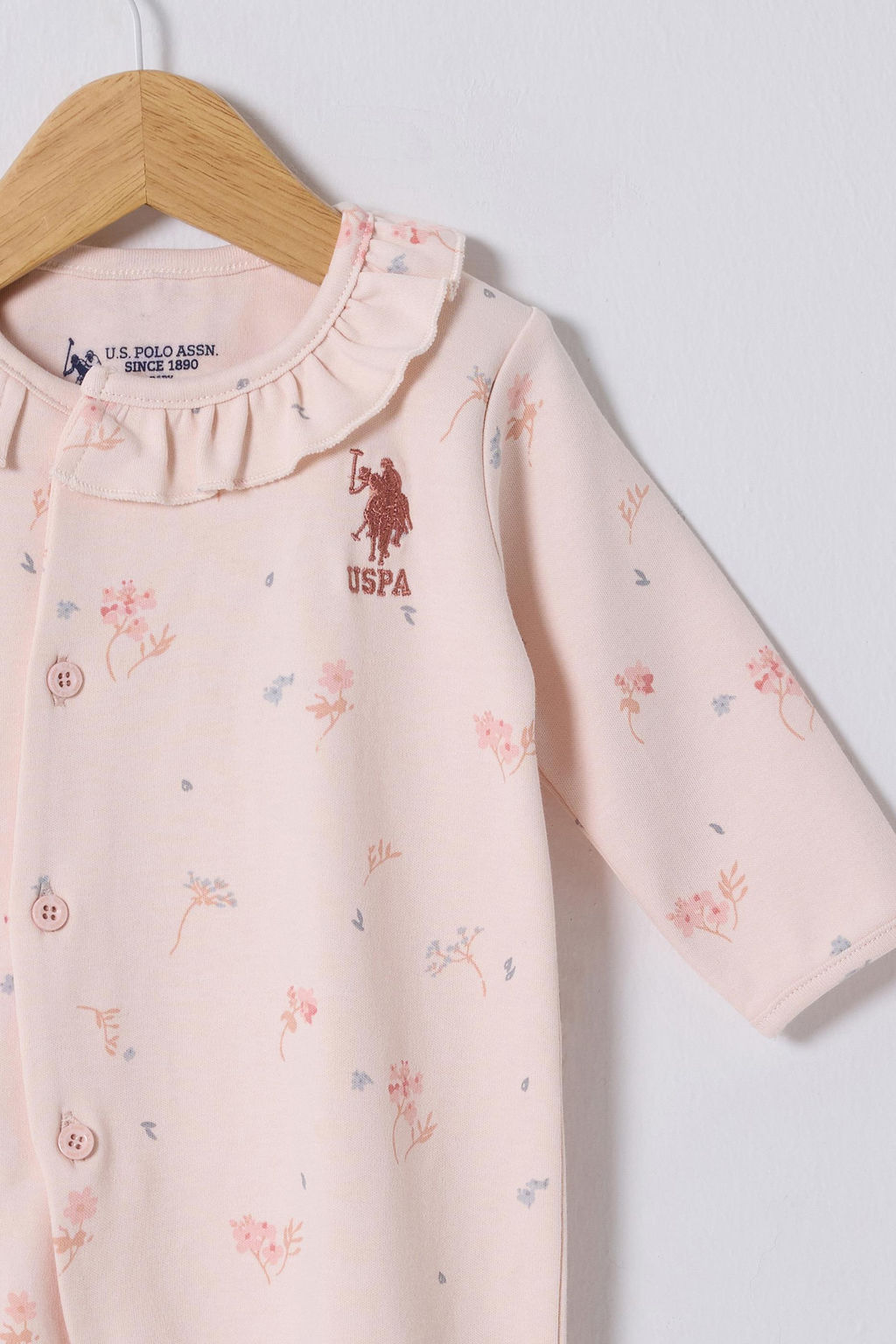 K_z Bebek Toz Pembe _i_ek Desenli Yaka Detayl_ %100 Pamuk Patikli Tulum - U.s. polo assn фото 3