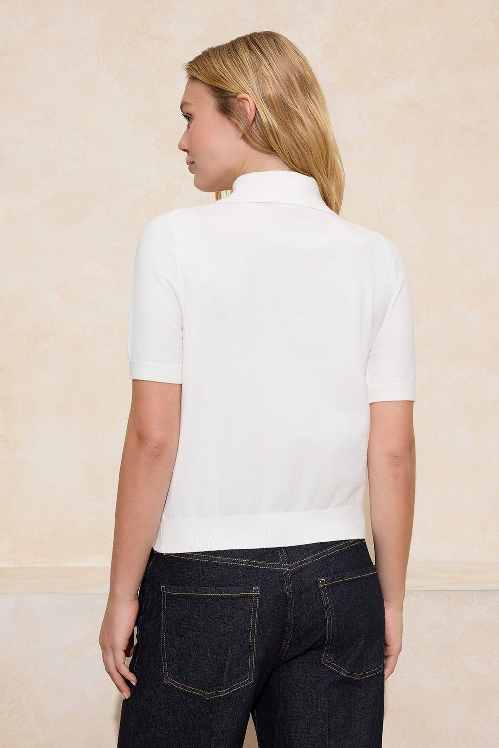 Ekru Premium Iplik/Ozel Iplik Polo Yaka Triko Bluz TWOSS25BZ00184