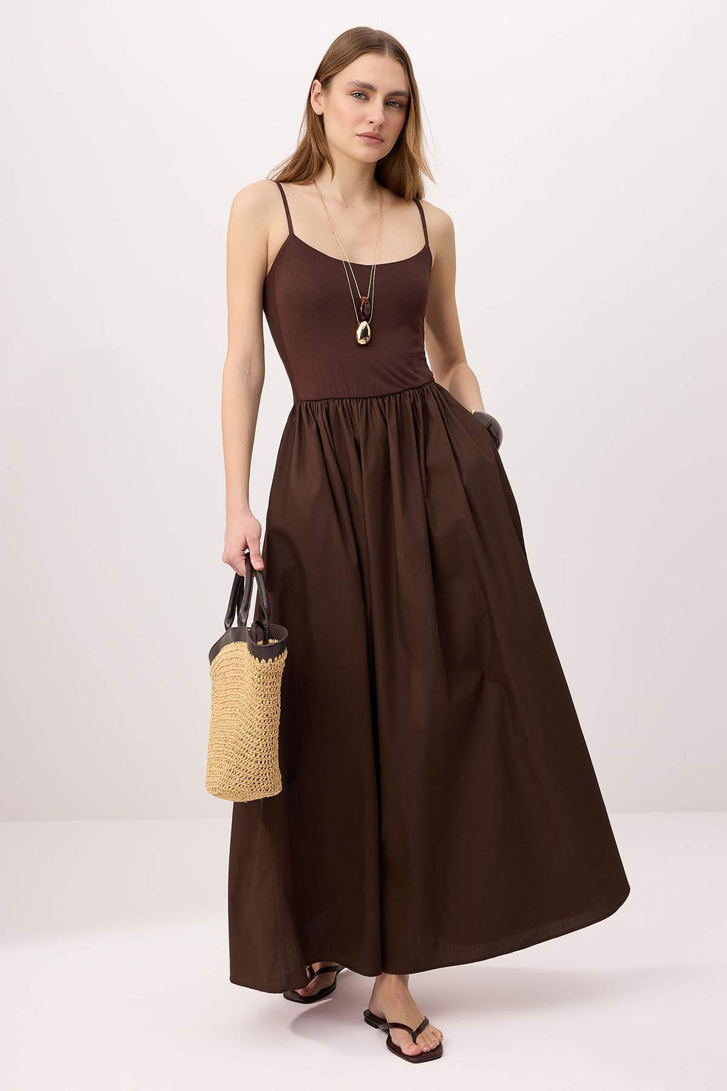 Siyah Belden Ac?lan Dokuma Maxi Elbise TWOSS25EL00869 - Trendyolmilla фото 6