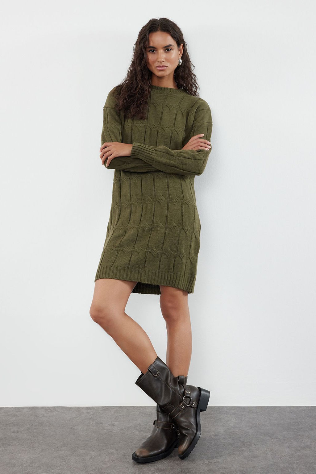 TRENDYOLMILLA Vizon Mini Triko Bisiklet Yaka Elbise TWOAW22EL0027  фото 24