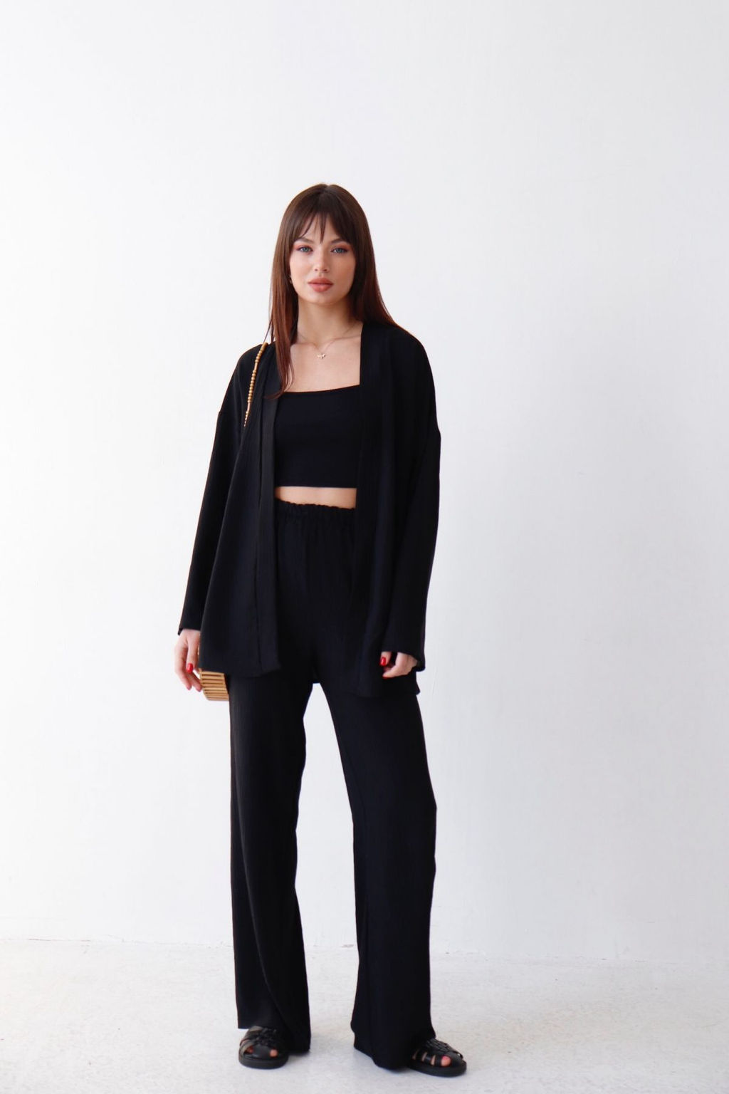 9192 Костюм из кимоно и брюк-палаццо чёрный - Martichelli фото 2