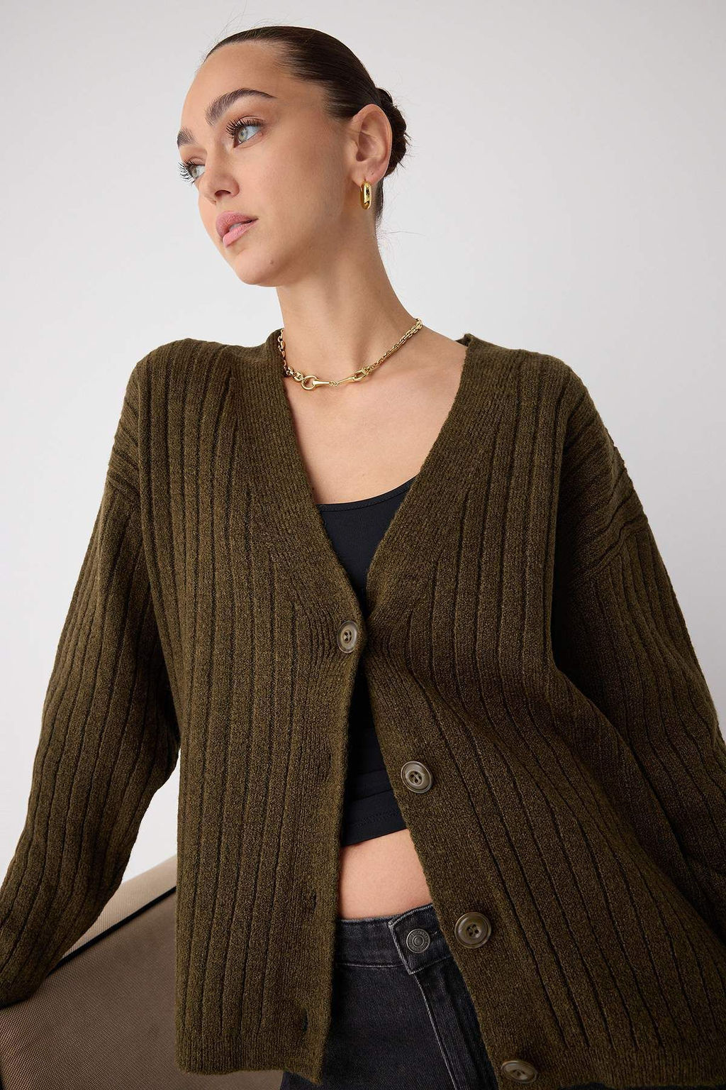 Wardrobe Essentials Haki Yumusak Dokulu Basic Genis Kal?p Triko H?rka | TWOAW26HI00119