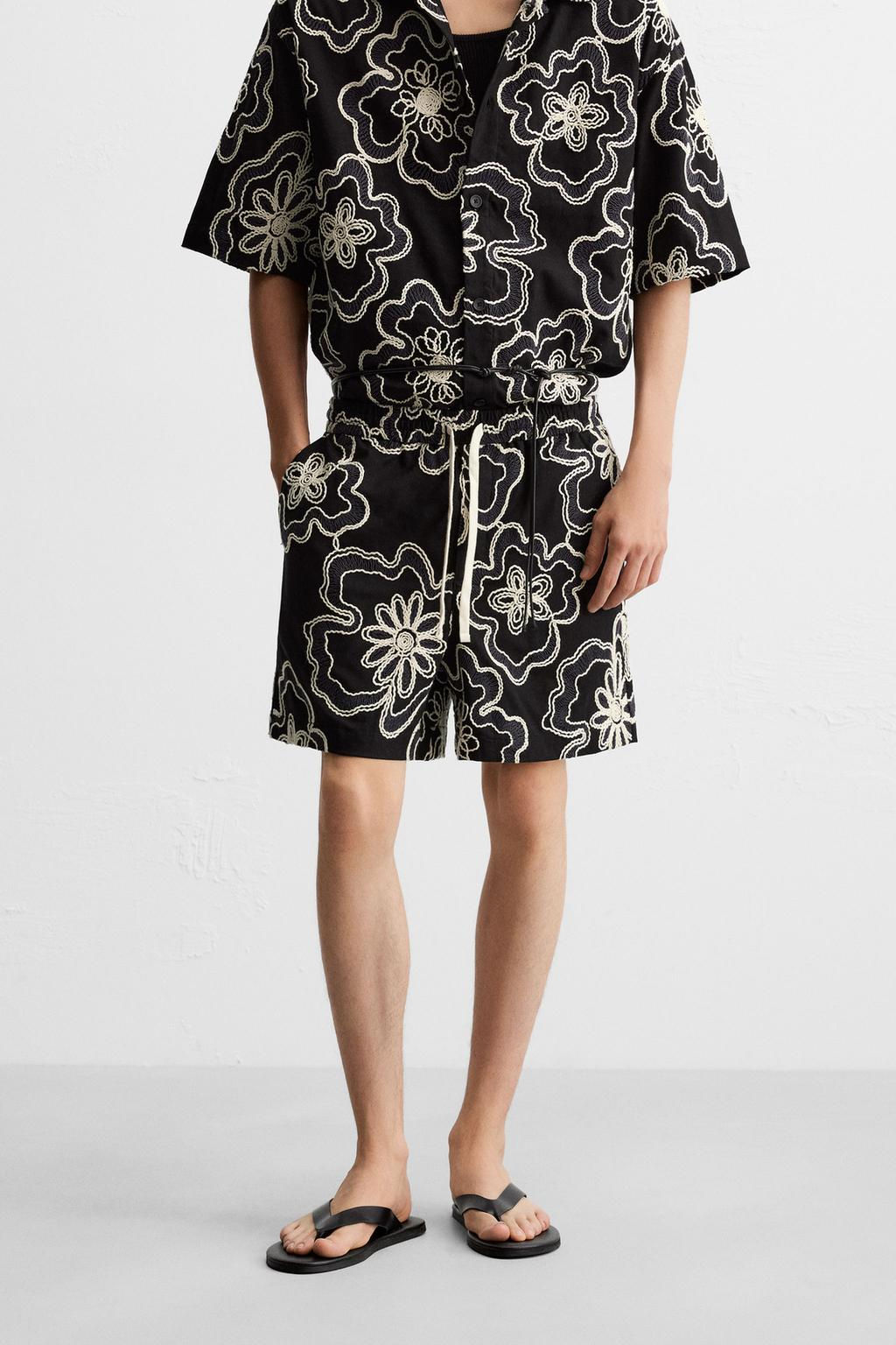 EMBOSSED EMBROIDERED BERMUDA SHORTS - Zara фото 2