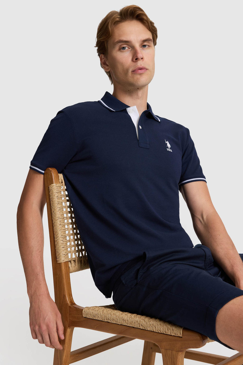 Erkek Lacivert Slim Fit Polo Yaka Basic Ti__rt