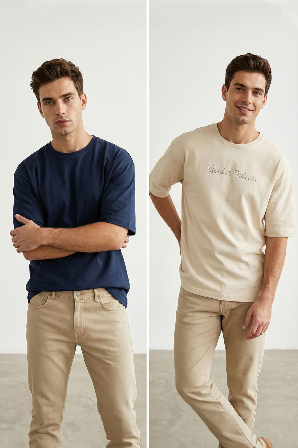 TRENDYOL MAN Lacivert-Bej Oversize/Genis Kesim 2li Paket Yaz? Bask?l?-Duz %100 Pamuk T-Shirt TMNSS25TS00215 - Trendyolmilla фото 14