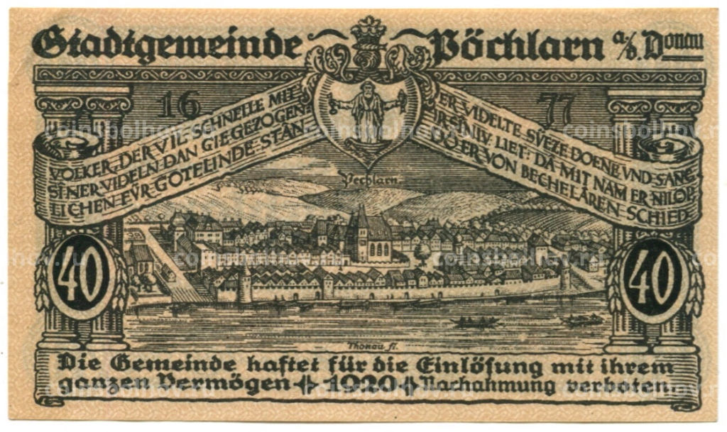 Банкнота 40 геллеров 1920 года Австрия  Пёхларн (нотгельд)