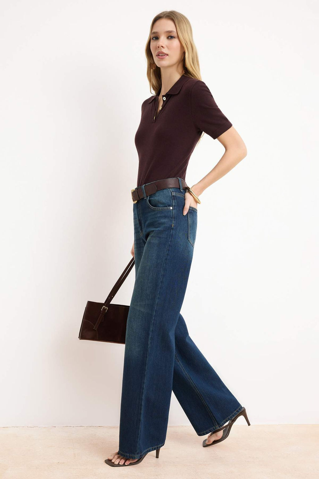 Koyu Mavi YUMUSACIK Tencel Kar?s?ml? Yuksek Bel Wide Leg Jeans TWOSS26JE00137