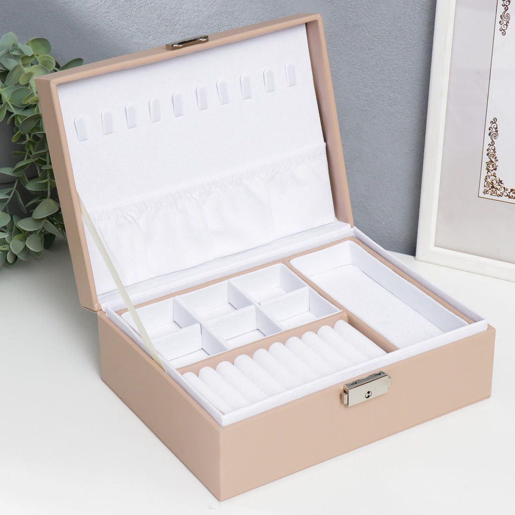 Шкатулка кожзам для украшений Кремовая матовая 9х23х17 см - Simaland фото 4