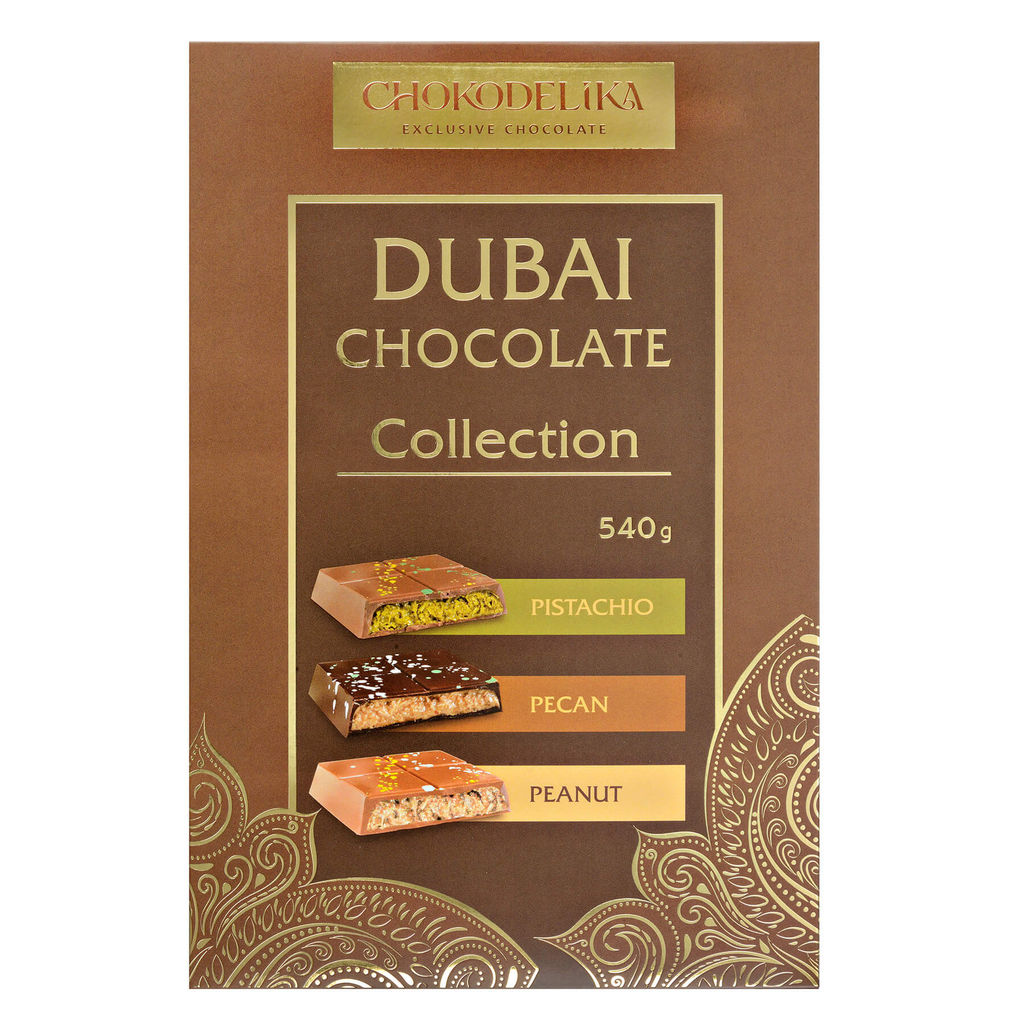 Дубайский шоколад АССОРТИ, набор из трёх вкусов: фисташка, пекан, арахис, 540 гр - Chokodelika фото 4