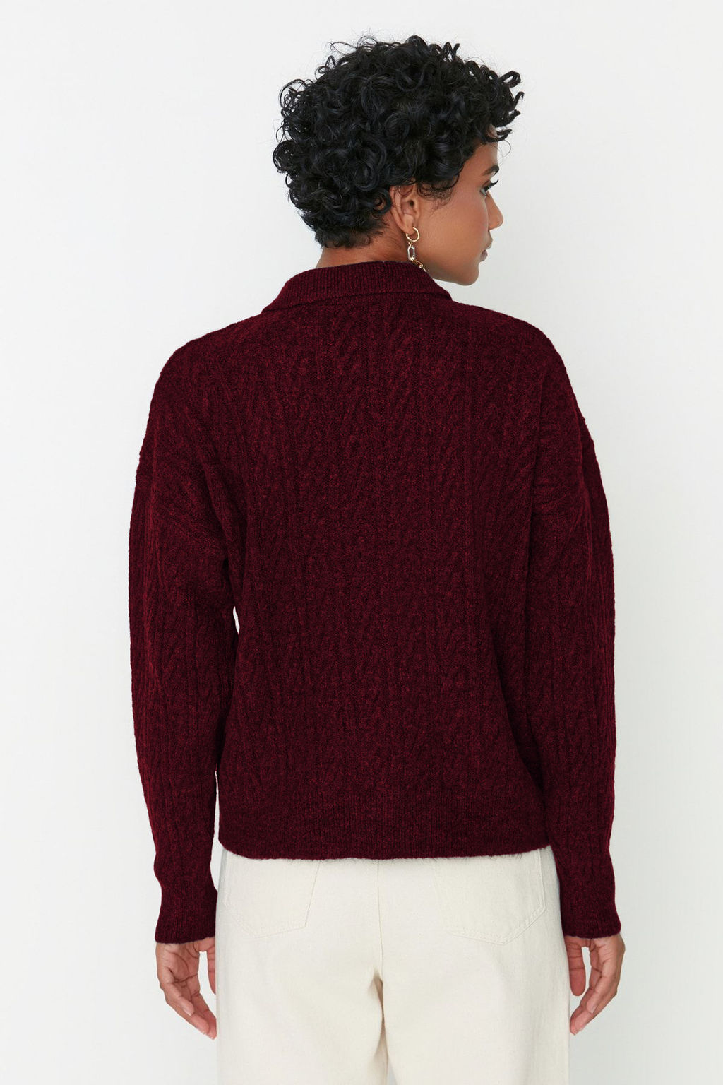 Bordo Genis Kal?p Yumusak Dokulu Triko Kazak TWOAW21KZ2635