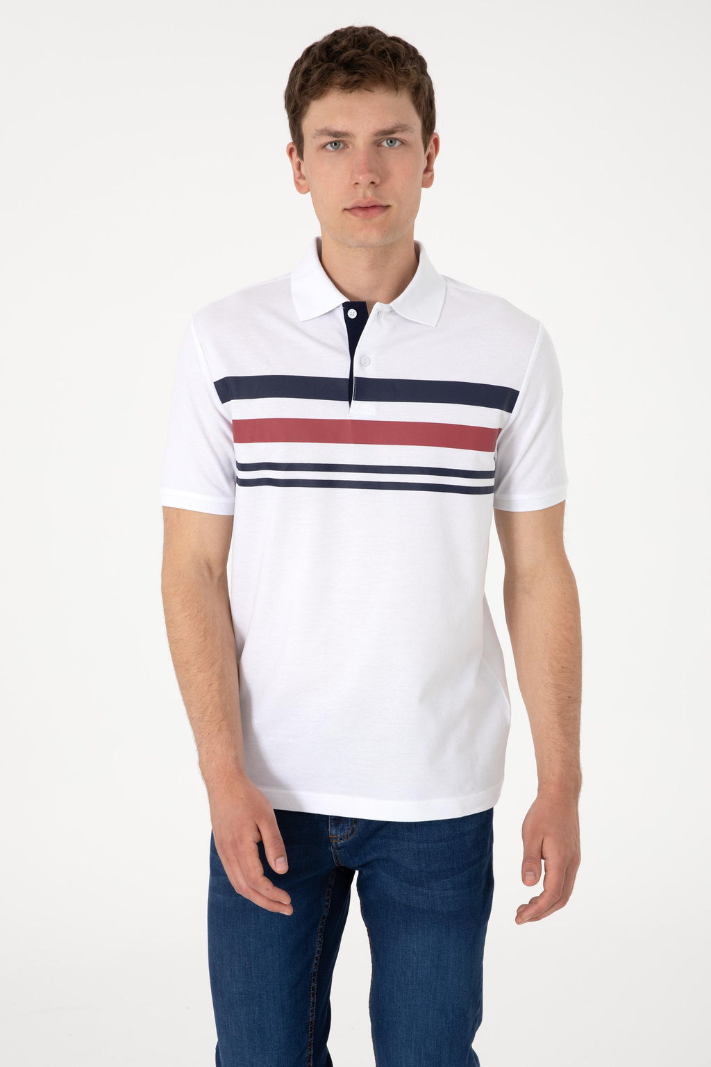 Erkek Regular Fit Polo Yaka Beyaz Ti__rt Sepette S_rpriz _ndirim