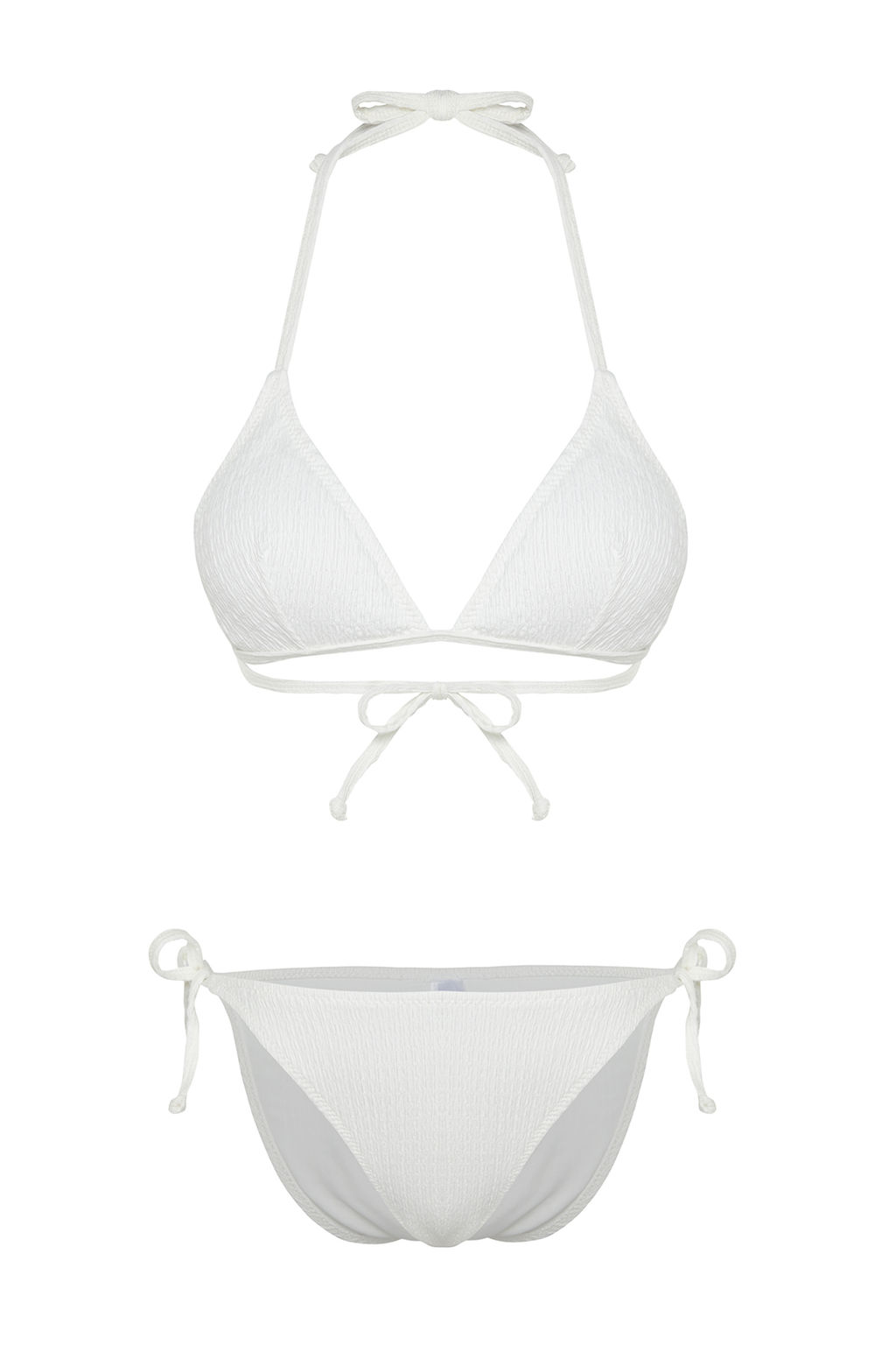 TRENDYOLMILLA Saks Ucgen Baglamal? Dokulu Regular Bikini Tak?m? TBESS24BT00063  фото 7