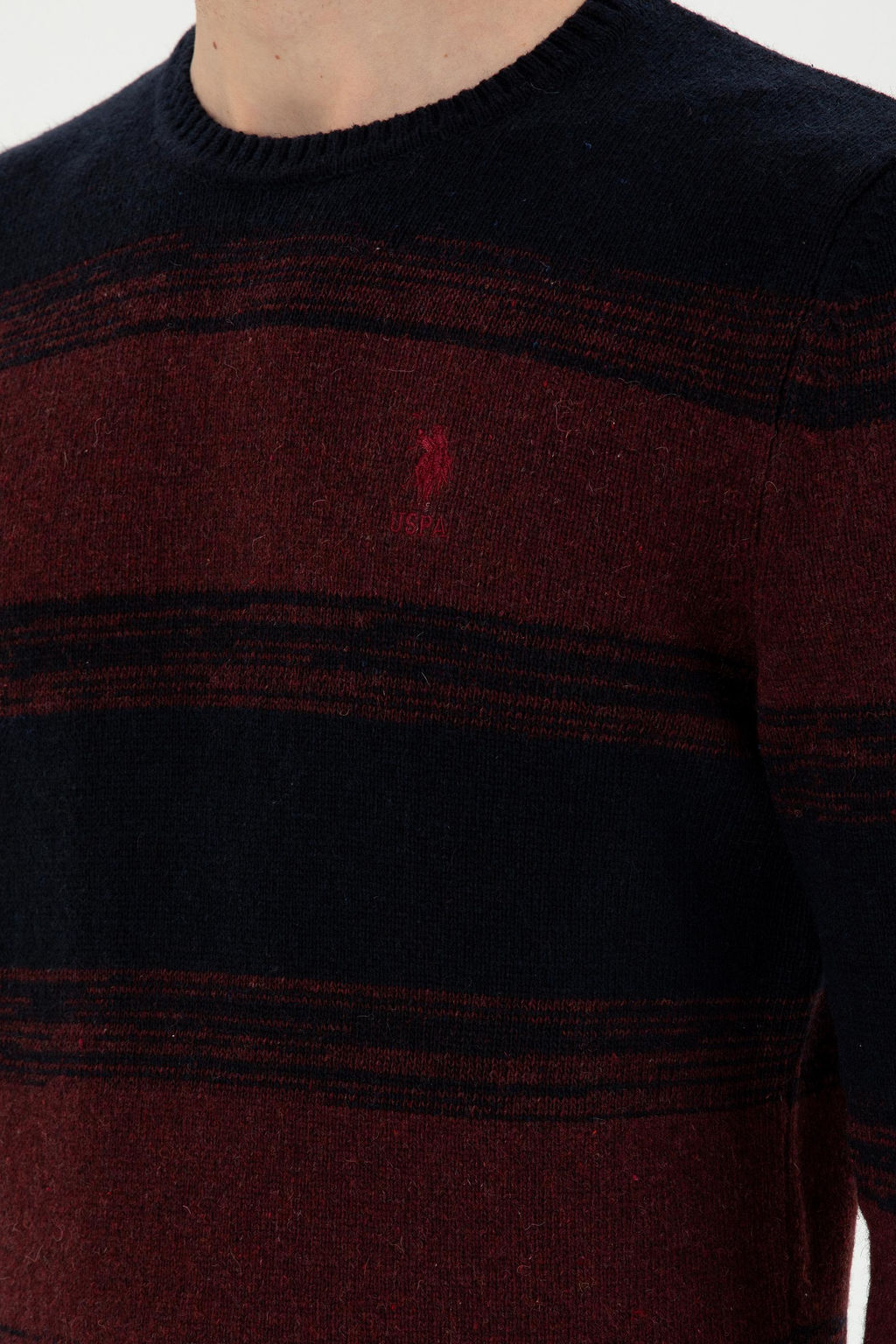 Мужской приталенный бордово-красный свитер с круглым вырезом Неожиданная скидка в корзине - U.s. polo assn фото 7