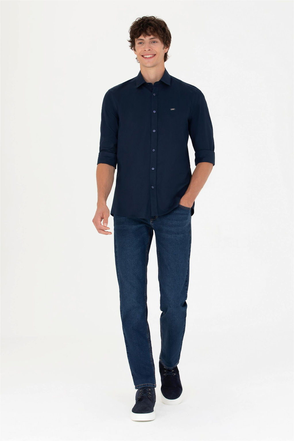 Мужская темно-синяя базовая рубашка с длинным рукавом - U.s. polo assn фото 11