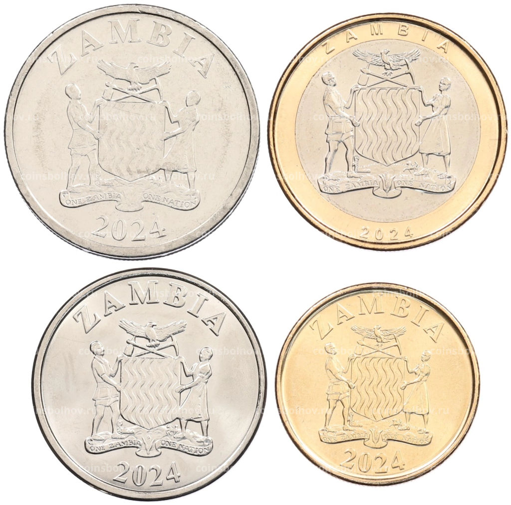 Набор из 4 монет 2024 года Замбия