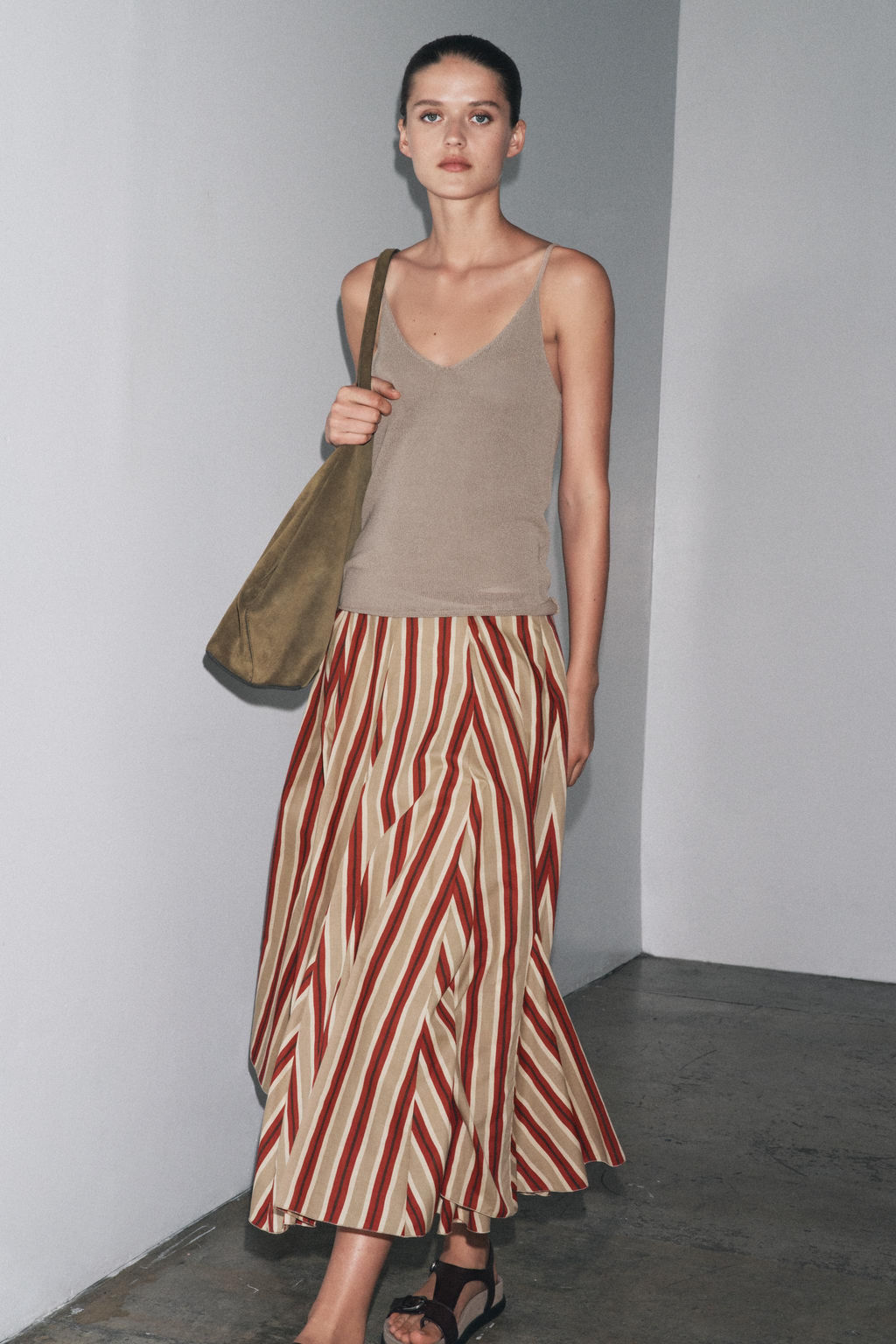 ZW COLLECTION STRIPED MIDI SKIRT - Zara фото 9