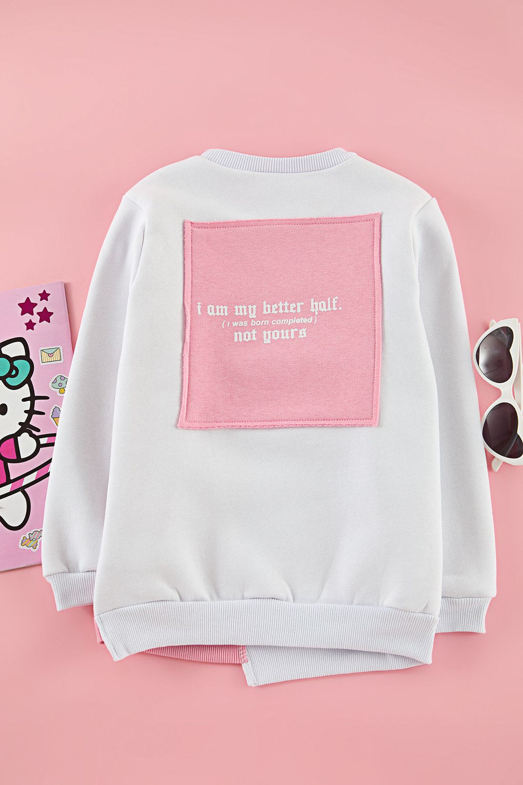 Beyaz K?z Cocuk S?rt Bask?l? Orme Mini Me Sweatshirt TKDAW25SW00049