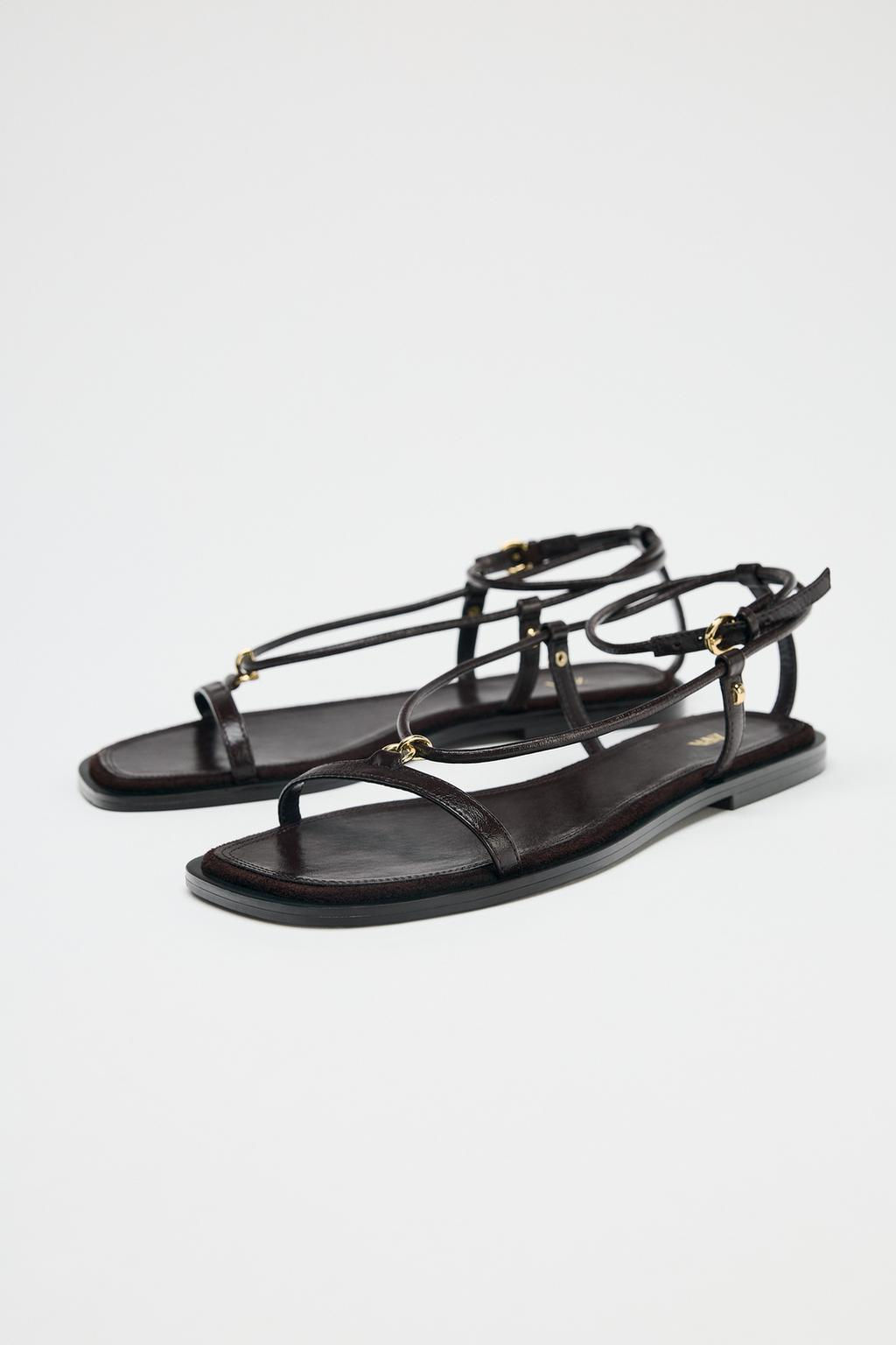 LEATHER THIN STRAPPY SANDALS - Zara фото 4