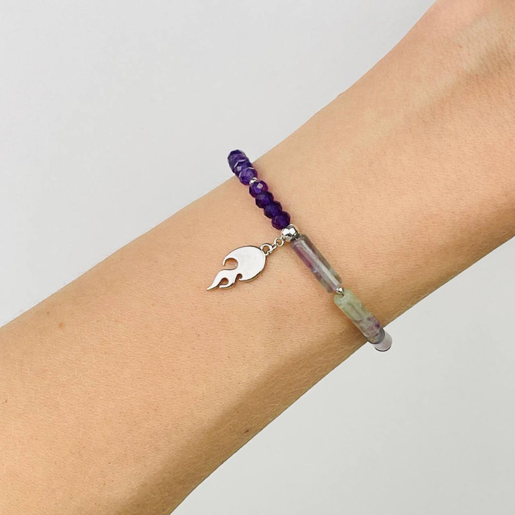 Браслет из Флюорита и Аметиста с подвеской 16,5 см +