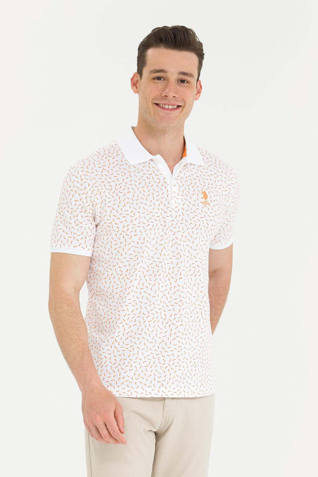 Мужская оранжевая футболка с воротником-поло - U.s. polo assn фото 3