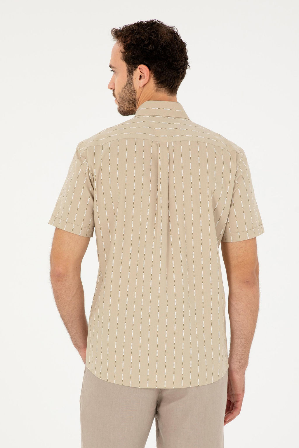 U. S. Polo Assn / Мужская рубашка светло-хаки с коротким рукавом - U.s. polo assn фото 5