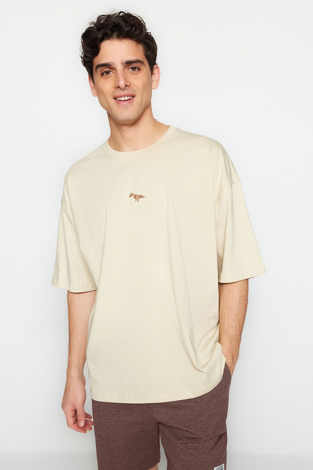 Tas Oversize/Genis Kesim Bisiklet Yaka K?sa Kol Dinozor Islemeli T-Shirt TMNSS23TS00243