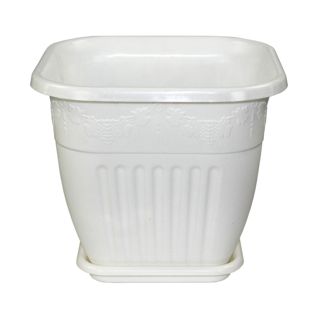 Горшок для цветов п/эт. с поддоном "Лозанна" 5л квадратный (белый)