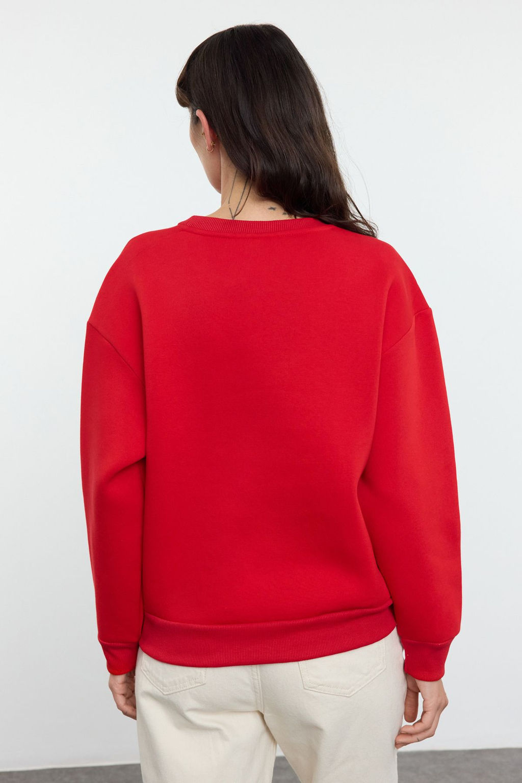 K?rm?z? Kal?n Ici Polarl? Regular/Normal Kal?p Bisiklet Yaka Basic Orme Sweatshirt TWOAW24SW00101