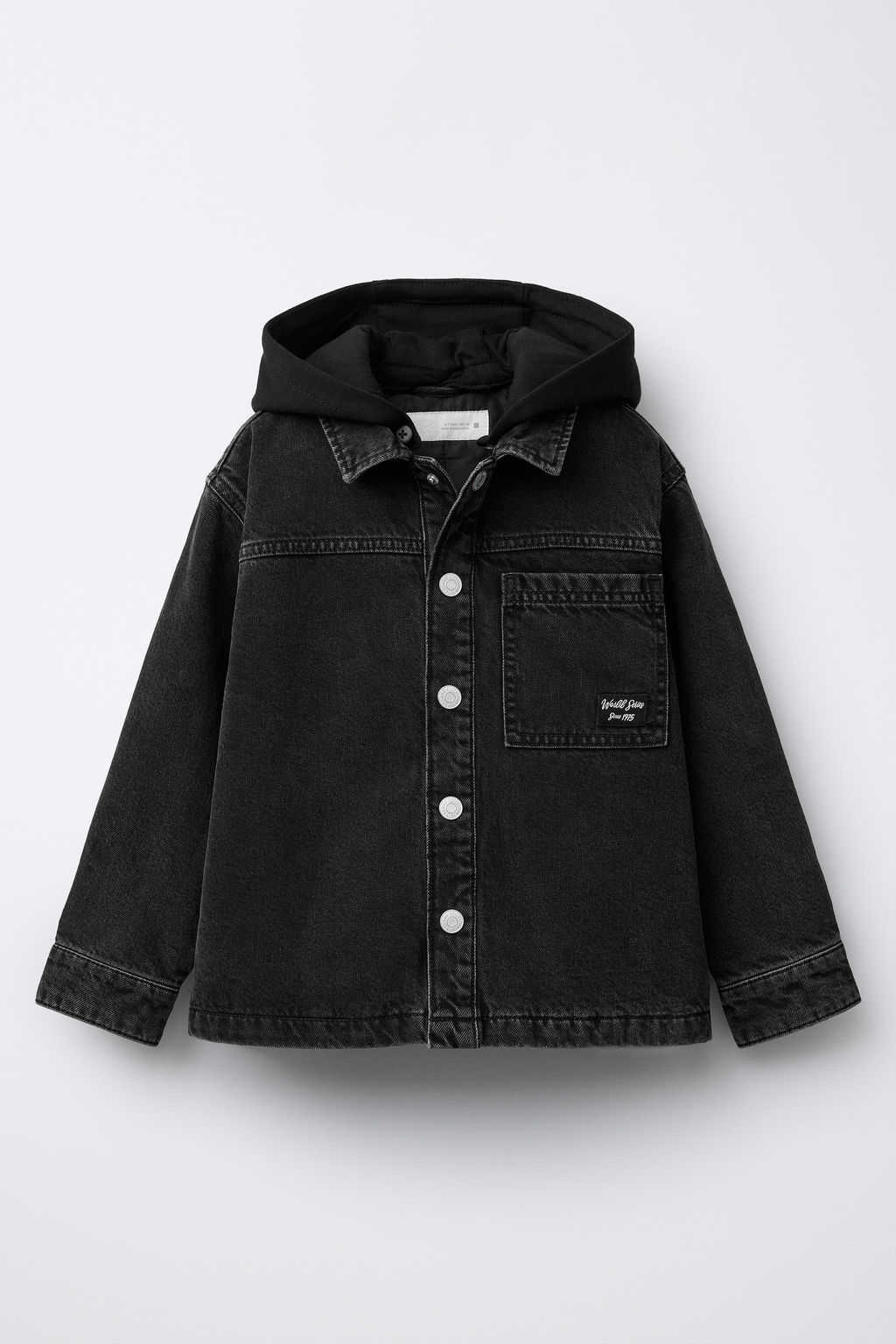 PADDED DENIM OVERSHIRT WITH DETACHABLE HOODIE