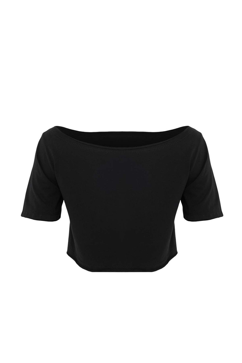 Siyah %100 Pamuk Tekli Kay_k Yaka Relaxed _rme T-Shirt TWOSS25TS00194 - Trendyolmilla фото 4