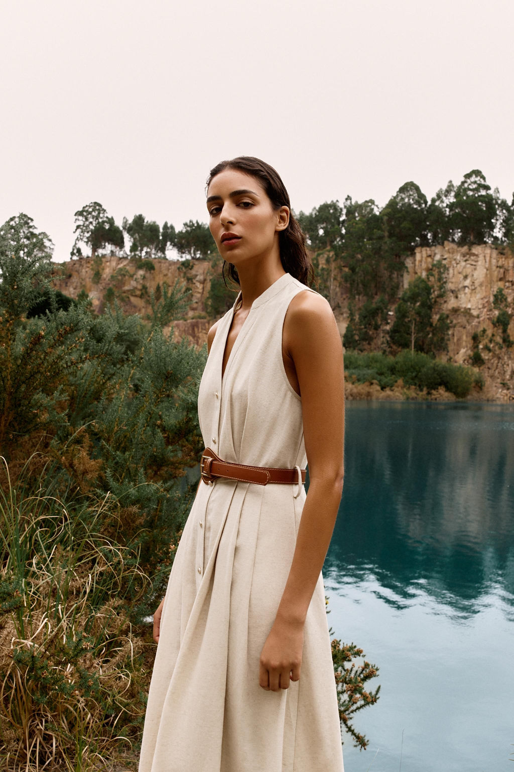 LINEN BLEND MIDI DRESS WITH BELT - Zara фото 15