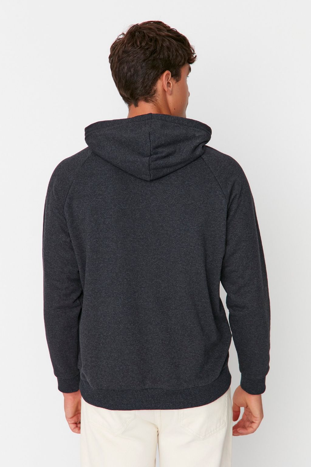 Antrasit Melanj Regular/Normal Kesim Kapusonlu Ici Polar/S?cak Tutan Sweatshirt TMNAW23SW00194