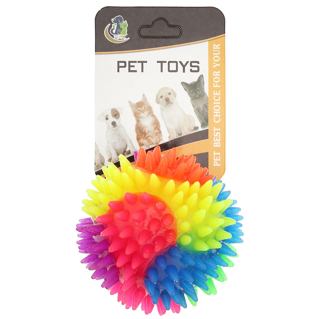 Пэт тойс (Pet toys) Игрушка для собаки Мяч с шипами д7,5см h7,5см, ПВХ, светящаяся, радужный, на картоне (Китай)  фото 2
