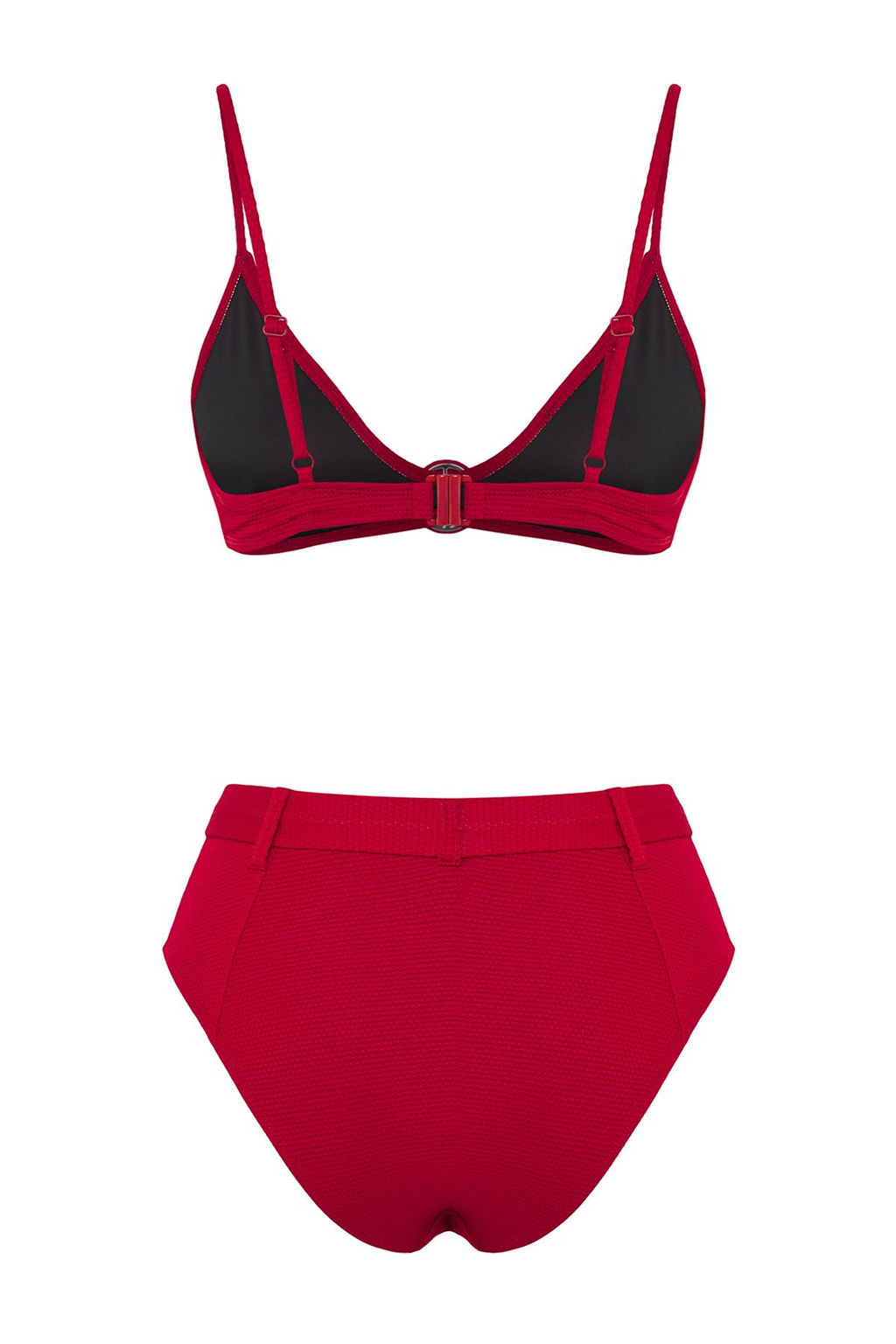 Trendyolmilla K?rm?z? Ucgen Aksesuarl? Dokulu Yuksek Bel Regular Bikini Tak?m? TBESS25BT00131  фото 6