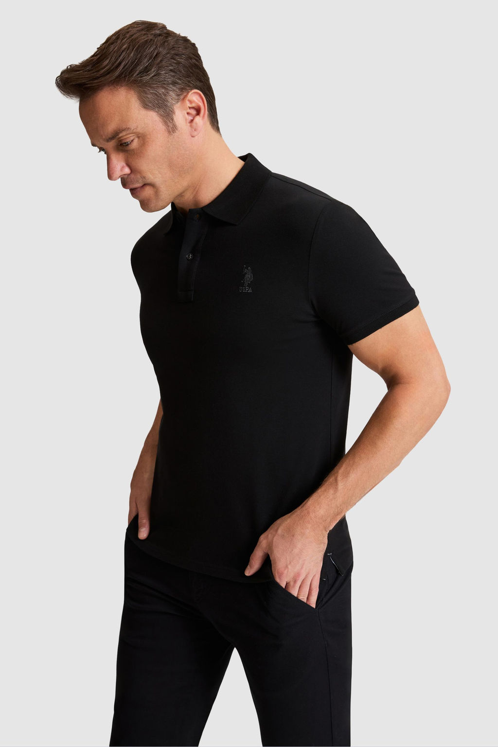 Erkek Siyah Slim Fit Polo Yaka Basic Ti__rt