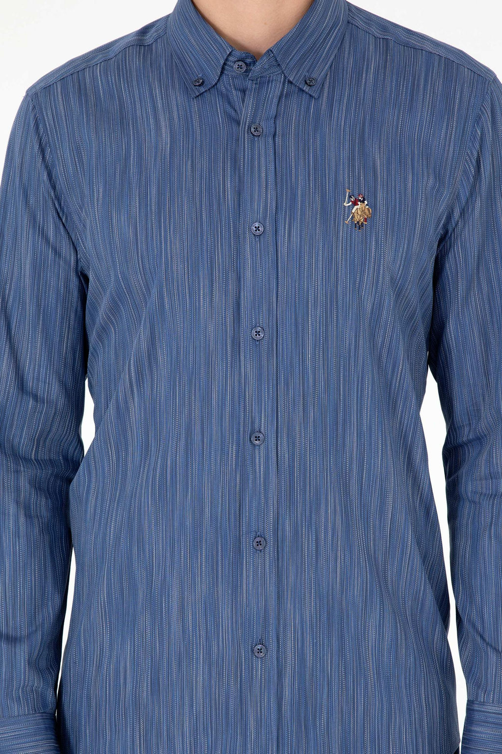 Рубашка мужская U.S. Polo Assn. с длинным рукавом синяя  фото 13