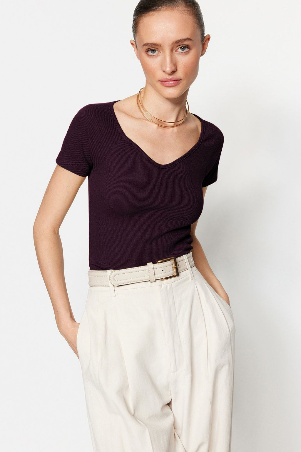 Murdum Fitted/Vucuda Oturan Fitilli Pamuk Esnek Orme Bluz TWOSS21BZ0579