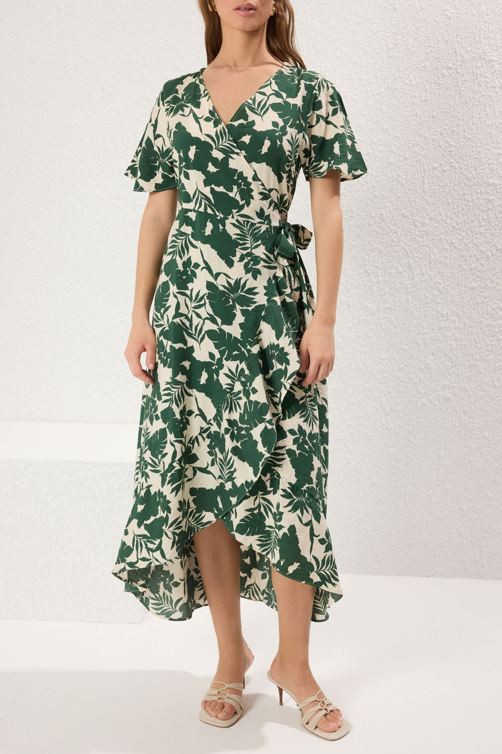 Yesil Kusakl? Cicekli Anvelop Kapamal? Midi Dokuma Elbise TWOSS25EL00141