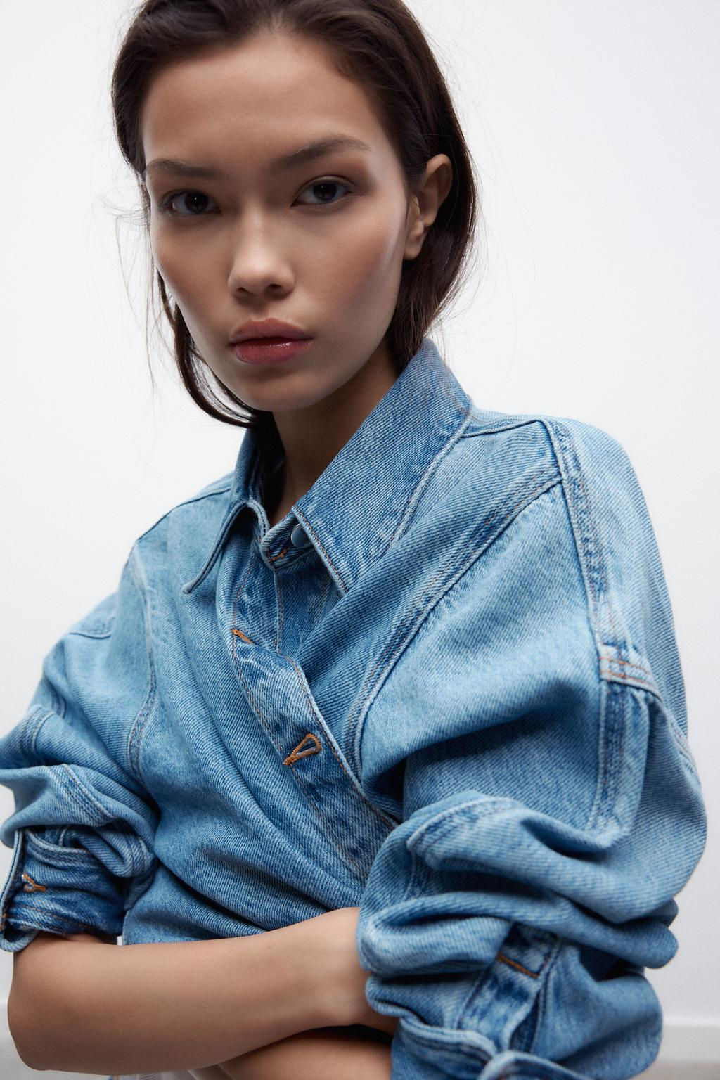 Z1975 CROPPED OVERSIZE DENIM SHIRT - Zara фото 4